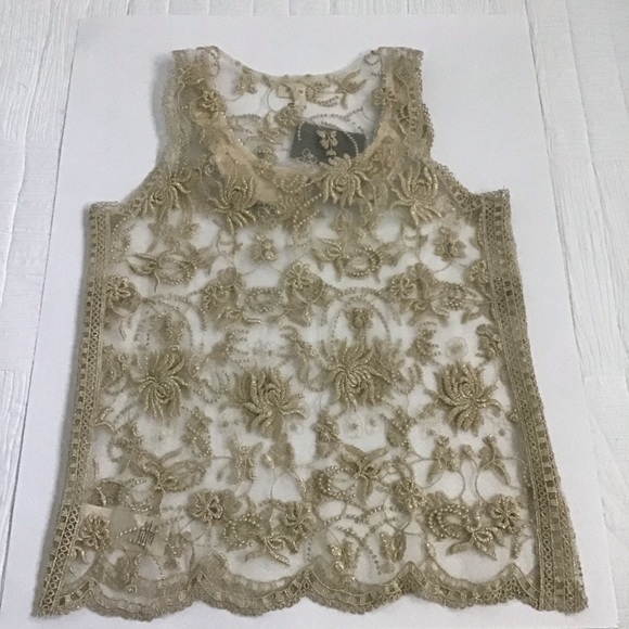 Anthropologie Moulinette Soeurs Sheer Gold Lace Top - Picture 6 of 12